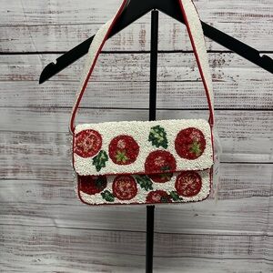 Tomato Beaded White and Red Shoulder Women's Bag